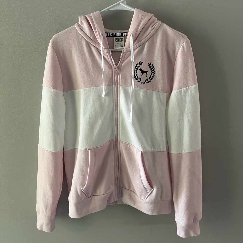 PINK Victoria's Secret Pink and White Hoodie